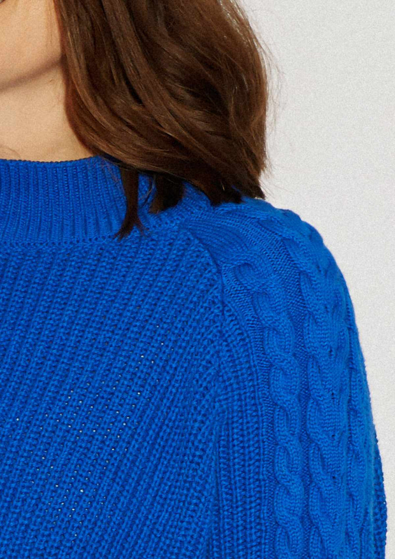 dettagli del maglione per l'allattamento Milk Away Soulmateen blu royal lavorato a maglia in cotone organico
